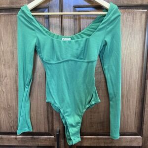 Princess Polly Green Ribbed Long Sleeve Bodysuit Size US 4 | AU 8 | EU 36